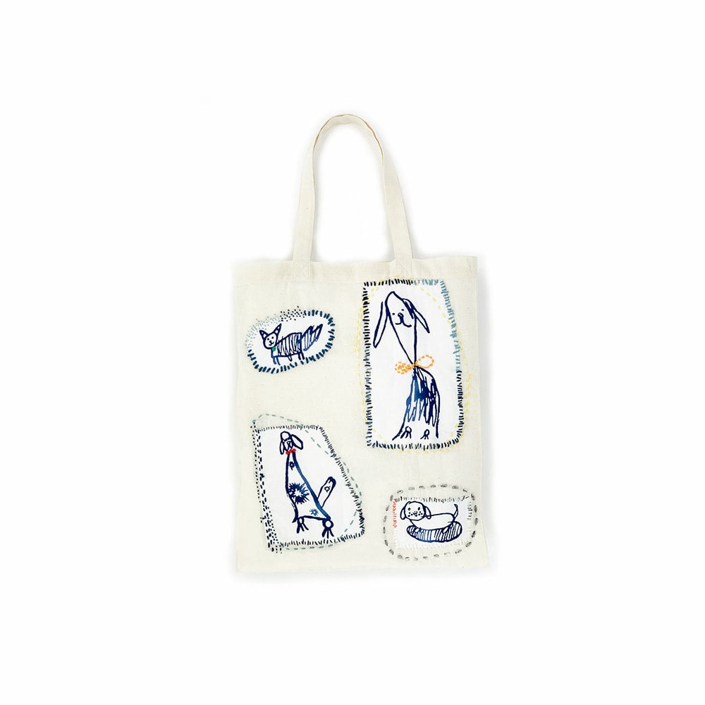 Natural Inu Tote Bag | Blue & White